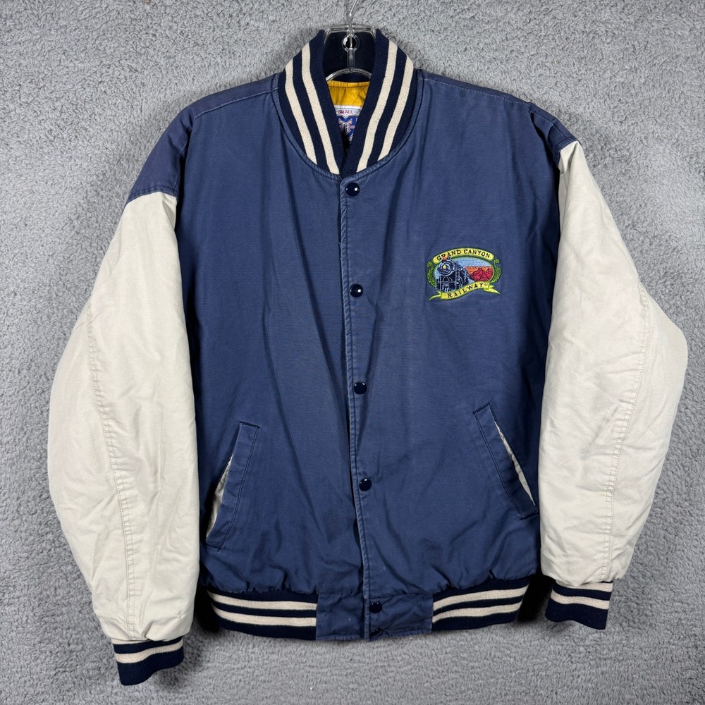 MV Sport Grand Canyon Railway Varsity Jacket Navy Blue Canvas Small